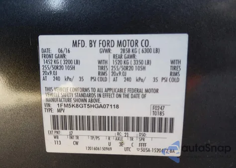 2017 Ford Explorer Sport из США, поврежденный, VIN 1FM5K8GT5HGA07118